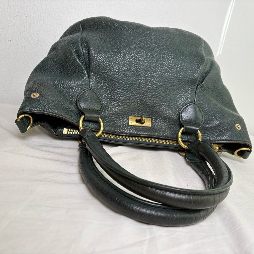 J. CREW Forest Green Pebbled Leather Brompton Hobo Satchel Crossbody Bag Purse - Picture 5 of 13